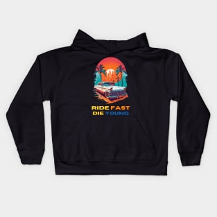 Vintage muscle car sunset drop Ride fast die young Kids Hoodie